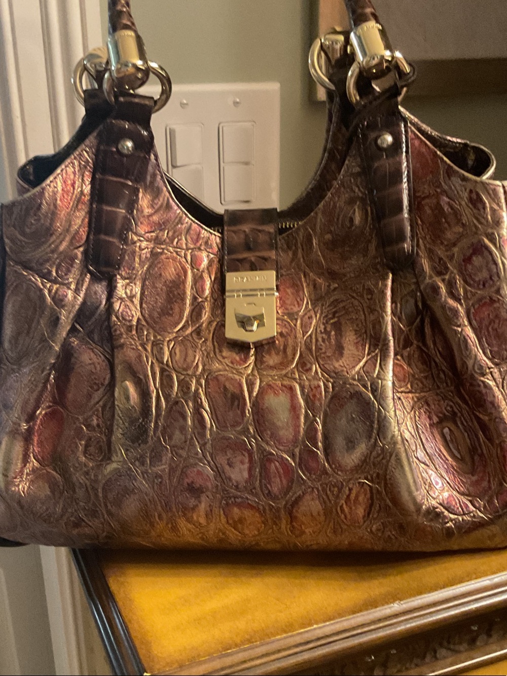 Brahmin Metallic Brown Croc-Embossed Leather Tote